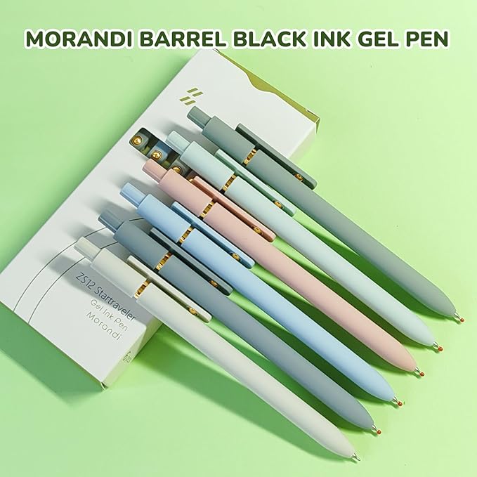 Gel Pens, 6 Pcs Black Ink Pens for Women, 0.5mm Fine Point Smooth Writing Pens, High-End Series Retractable Pens for Journaling Note Taking (6 Pcs Gold Morandi)