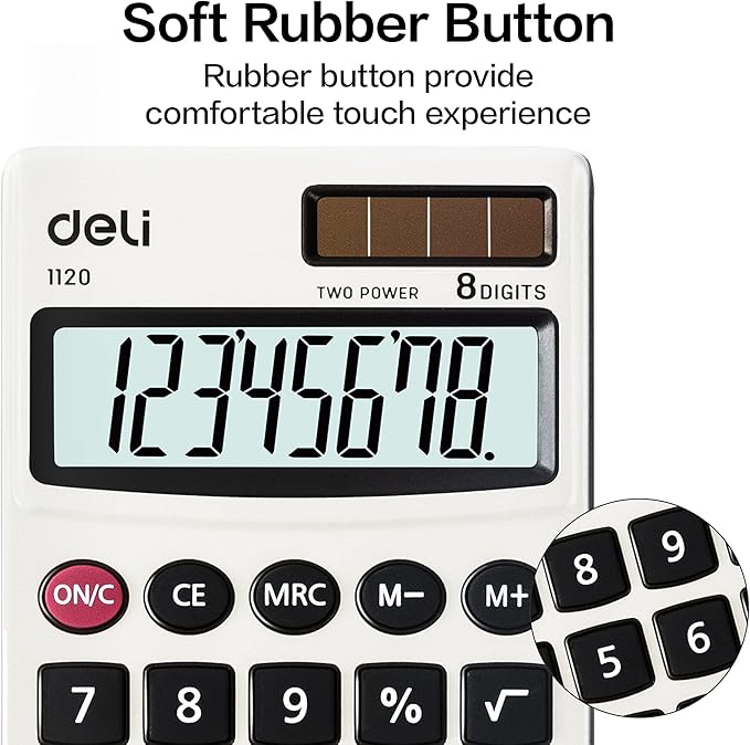 Calculator, Deli Standard Function Basic Calculators, Solar Battery Dual Power Office Calculator with Cover, Metal Panel, 2 Pack