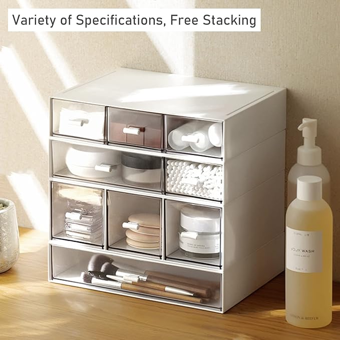 Desk Organizer with Drawers Stackable Storage Drawers, Plastic Compact Desk Storage Box Great for Office School Home Small Space- 1drawers (White)