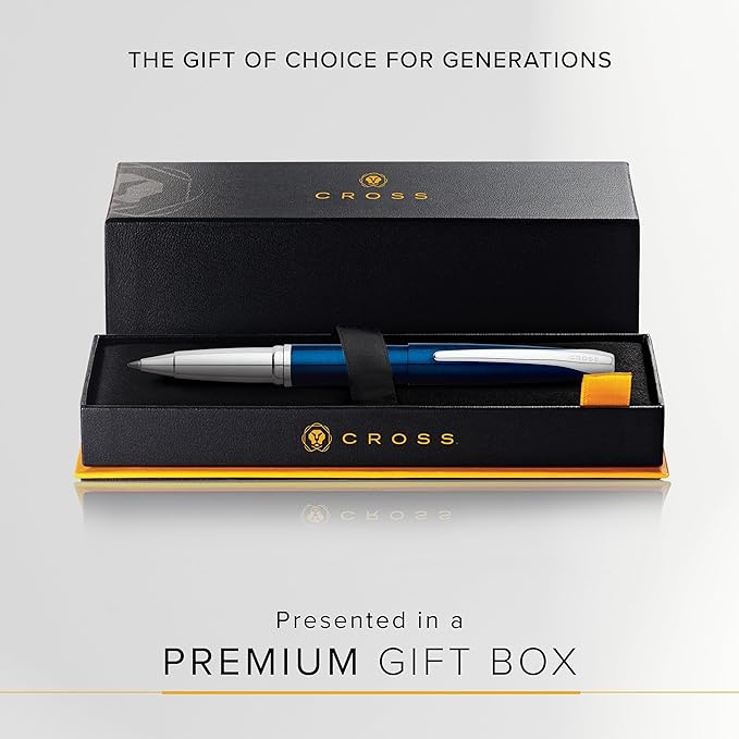 Cross ATX Refillable Rollerball Pen Presented in a Luxury Gift Box - Medium Point, Black Ink, Translucent Blue