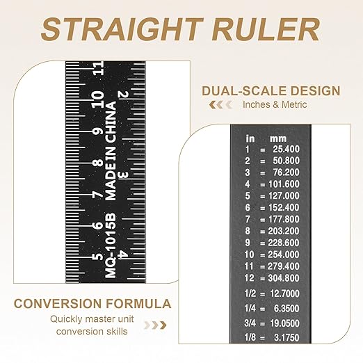 HARFINGTON 4pcs Metal Straight Ruler 15cm Metric SAE Aluminum Alloy Measuring Rulers Scale Tool with Hole for Measure Study Reading Classroom Office, Black