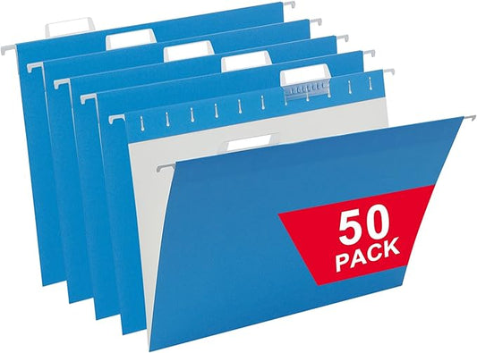 Blue Hanging File Folders,50 Packs Reinforced Hang Folders,Designed for Home and Office Color Coded File Organization, Letter Size