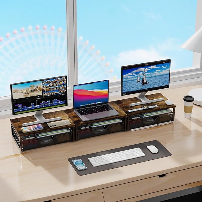 gianotter Computer Monitor Stand Riser, office organizer with Drawer, Office Organizers Storage for Classroom Office Supplies (Wood)