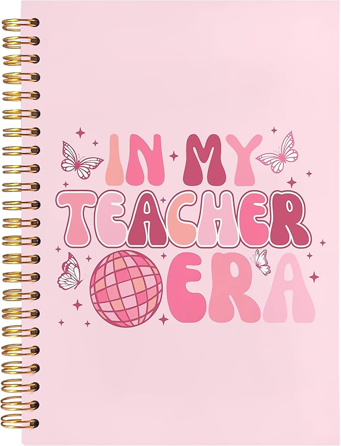 BearCake Groovy Teacher Notebook Journal, Teacher Gifts for Women, Teacher Appreciation Gifts, Thank You Teacher Gifts, Teacher Desk Supplies, in My Teacher Era Pink Hardcover Spiral Notebook 5.5x8.3