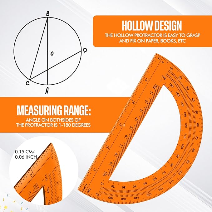 EBOOT Student Geometry Math Set, Drawing Compass and 6 Inch Swing Arm Protractor 180 Degree Math Protractor (Orange)