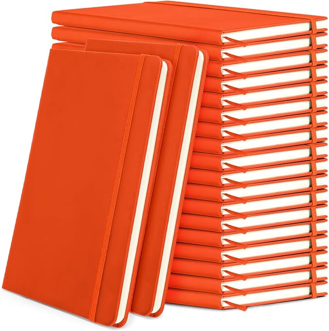 Honoson 20 Pack Lined Journal Notebooks A5 Hardcover Executive Notebook 5.5" x 8.3" PU Leather Wide Ruled Journals Bulk with Elastic Band for Home Business Office School Supplies(Orange)