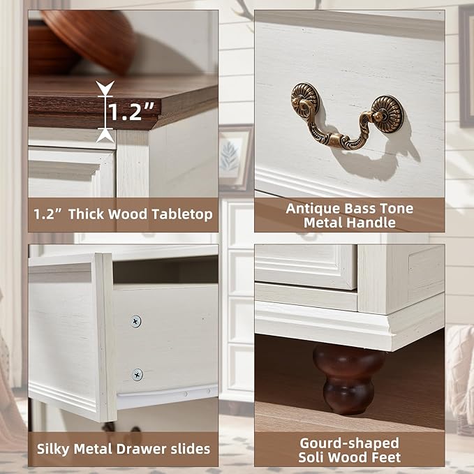 Farmhouse 4 Drawer Dresser for Bedroom, 37" Tall Rustic Chests of Drawers w/ 4 Solid Wood Feet, Mid Century Modern Wooden Closet Storage Dressers Organizer for Living Room, Hallway, White