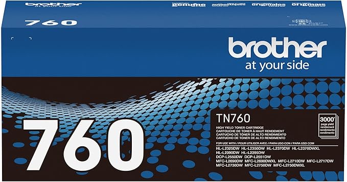 Brother Genuine TN760 High Yield Black Toner Cartridge, (for use with MFC-L2710DW MFC-L2750DW HL-L2350DW HL-L2370DW HL-L2395DW HL-L2390DW DCP-L2550DW Printers) (Pack of 3)