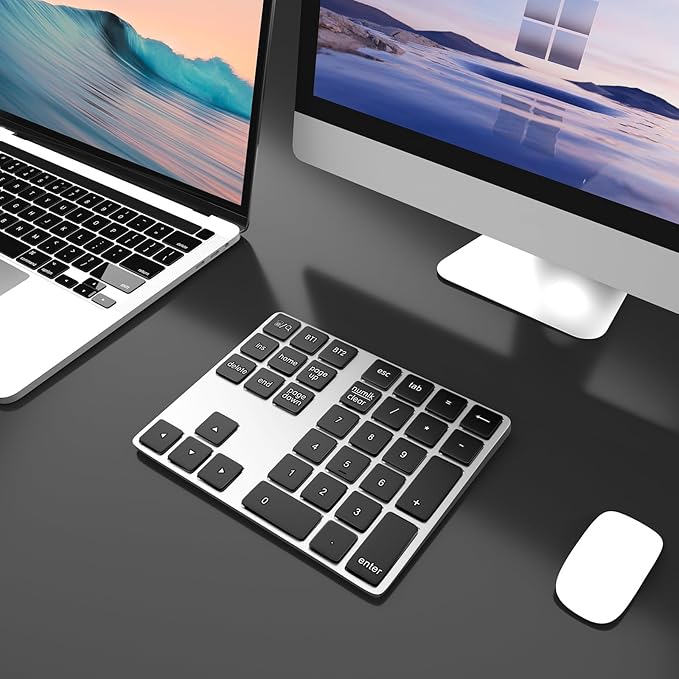 Foloda Bluetooth Number Keypad, Wireless 10 Keys Number Pad for Laptop, 34 Keys Rechargeable Numeric Numpad Key Pad Extensions Keyboard for Chromebook Notebook MacBook