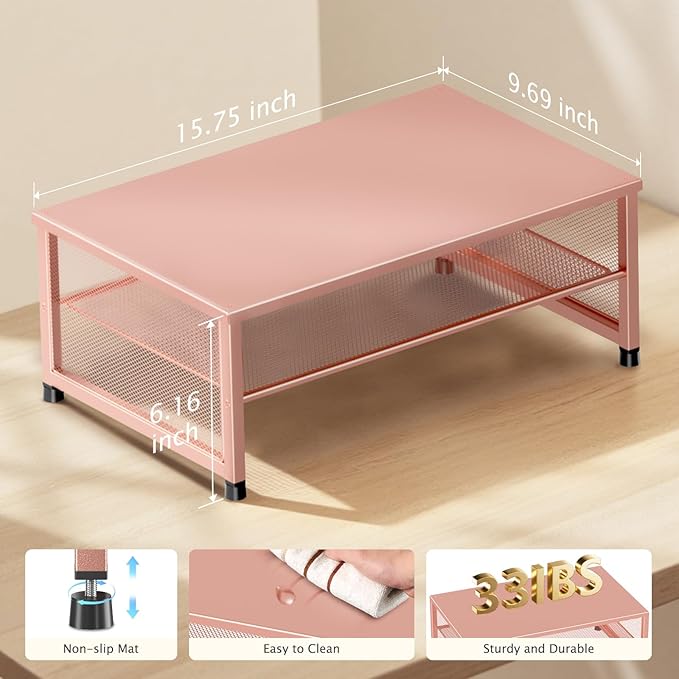 Computer Monitor Stand Riser, Desk Organizers and Accessories, Printer & Laptop Stand, Office Desk Accessories & Desktop Workspace Organizers for Office Supplies (Rose Gold)
