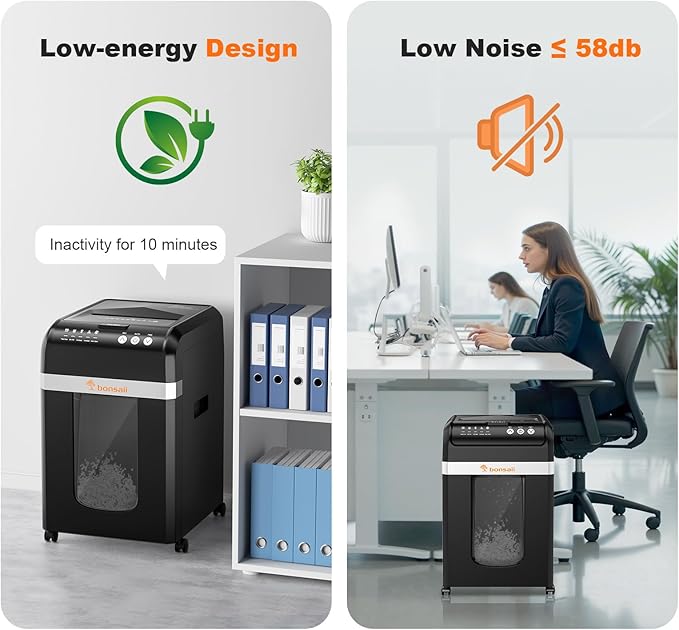 Bonsaii 200-Sheet Auto Feed Paper Shredder, 60 Minutes Nonstop Heavy Duty Shredders, 8.1 Gallon Large Bin Office Document Shredder, Micro-Cut/High Security P-4 Commercial Grade Shredder (C283-A)