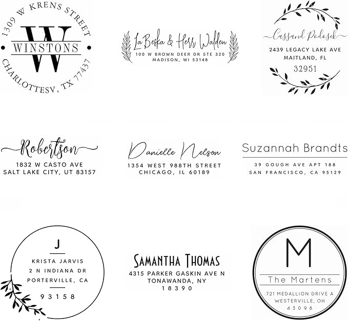 Generic Custom Address Stamp, Self Inking Stamp OR Embosser, Choose from 18 Simple but Classic, Elegant, Stylish Designs & 15 Ink Color Choices, Black