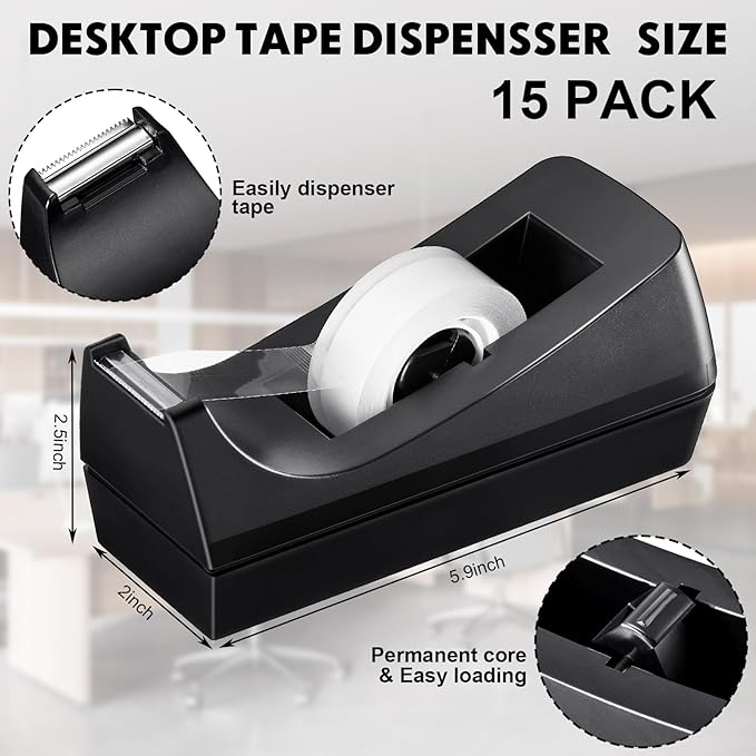 Colarr 15 Pack Desktop Tape Dispenser Non Skid Base Tape Dispensers Desk Tape Dispenser Tape Roll Dispenser for Office Home, Tape Not Included