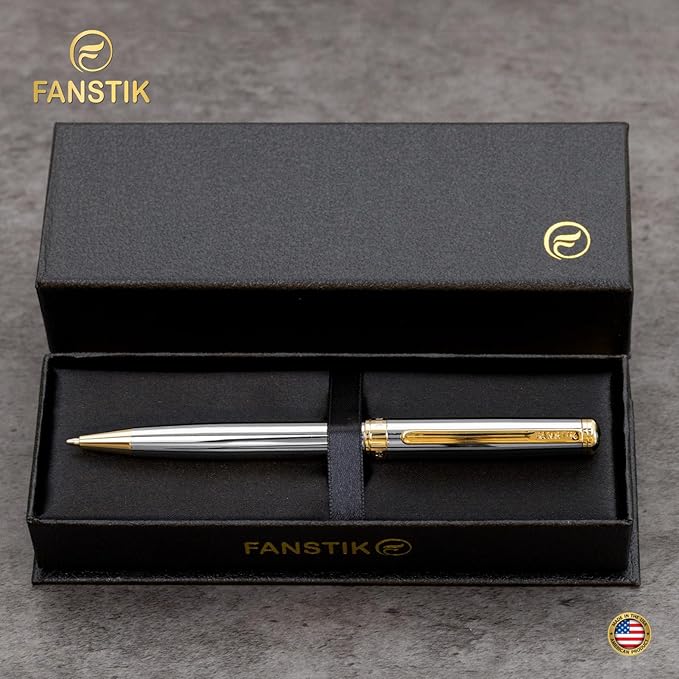Customized Silver&Gold Luxury ballpoint pen (Made In USA) fancy gift set for women, Real 24K Gold Plating, Professional executive pen gift set for men (Lux Custom-BallPoint Silver-Gold)