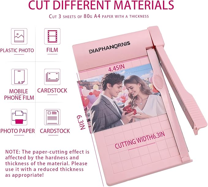 Guillotine Paper Trimmer, Mini Compact Paper Cutter, 1/4-Inch Grid for Precision Cutting, Straight Cuts Up to 3 Sheets, Perfect for Photos,Coupons,Card Making and Small Craft Projects (Pink)