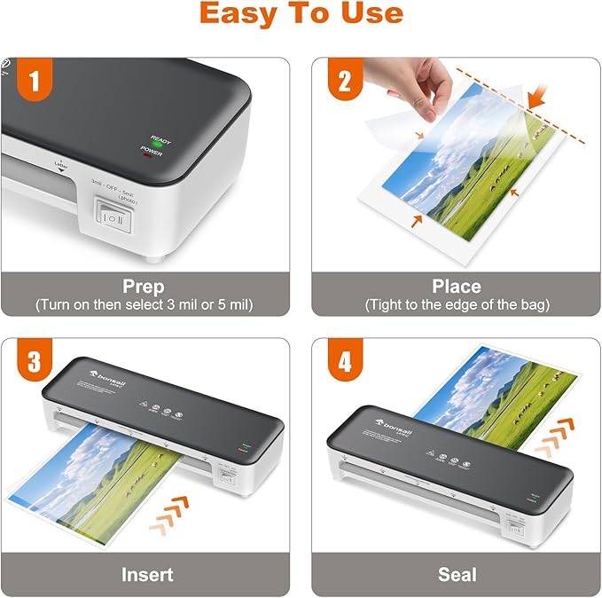 Bonsaii Laminator Machine, 9 Inch Laminators Machine with 50 Laminating Sheets, Laminator with Never Jam Technology for Doc/Posters/Photo, Simple Convenient for Home, Office and School - L418-C Grey