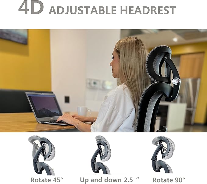 Ergonomic Office Chair, Mesh Home Office Desk Chair with Adjustable Lumbar Support, Gaming Chair with Headrest, 5D Armrest,90-130°Tilt, BIFMA Certified, Model Zen (Grey)