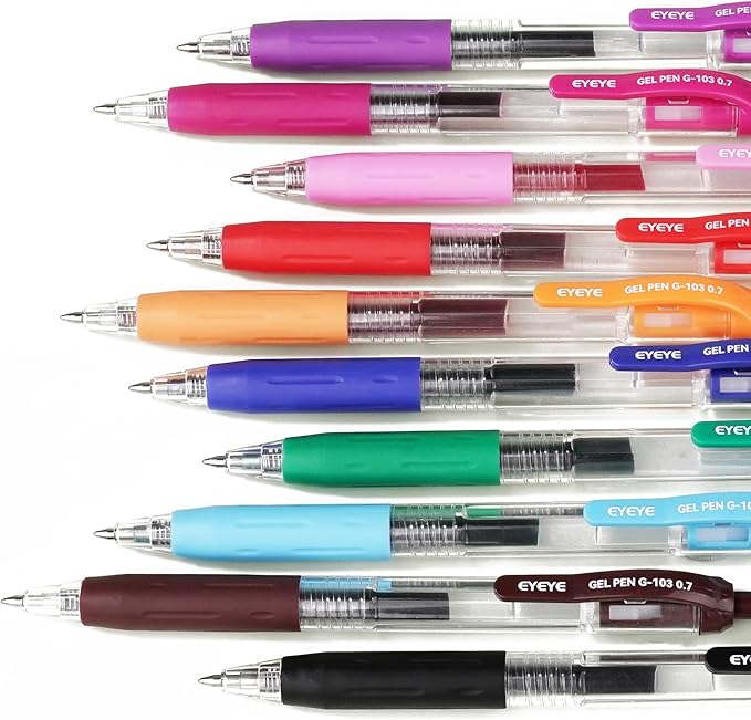 EYEYE G-103 Retractable Gel Pens Medium Point, Pack of 10 Assorted Colors 0.7mm Gel Ink Pen Quick Dry, Ballpoint Pen Fine Point Smooth Writing Pens for for Office School Supplies