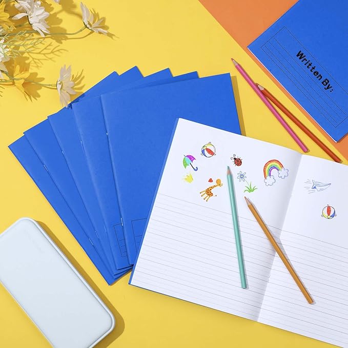 Henoyso 24 Pcs Primary Composition Notebook K-2 9 3/4 x 7 1/2 Inch Primary Journal, Back to School Supplies, Bulk Blank Writing Book for Kid to Write Draw Journal 60 Page Notebooks (Blue)