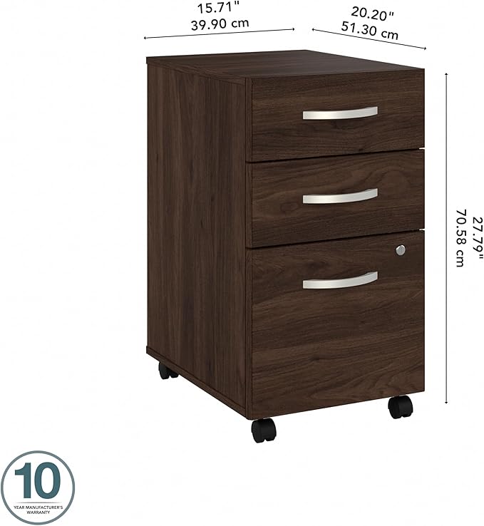 Bush Business Furniture Studio C 3 Drawer Mobile File Cabinet in Black Walnut