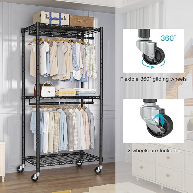 Heavy-Duty Portable Closet, 30"W x 14"D x 76"H, Black, Carbon Steel