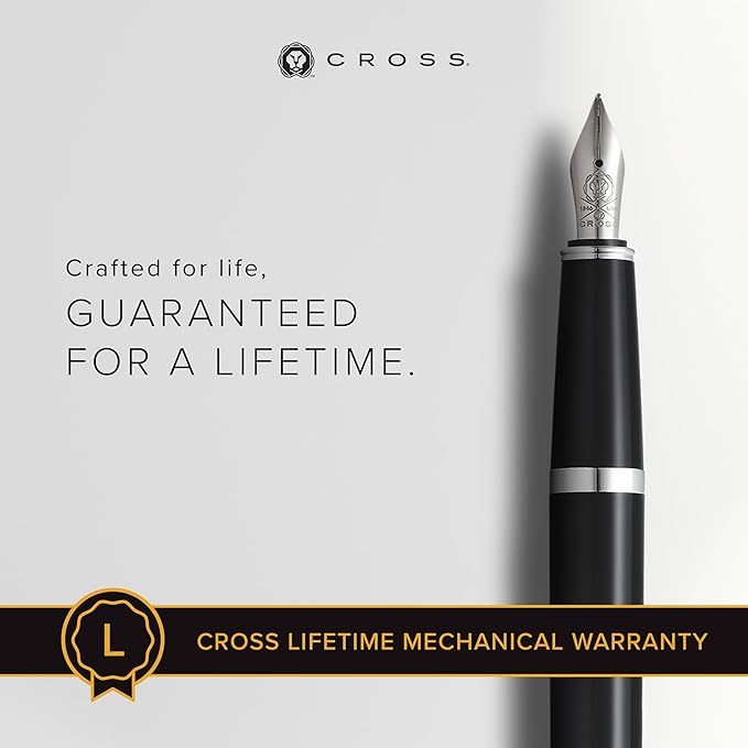 Cross Bailey Light Refillable Fountain Presented in a Everyday Gift Box - Medium Point, Black Ink, Polished Black