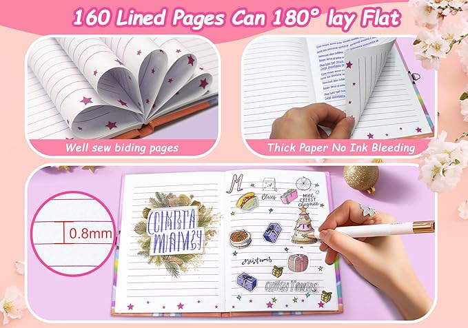 GINMLYDA Girls Diary with Lock for Kids, 7x5.25 Inches 160 Lined Pages Secret Unicorn Notebook for Girls Journal with Lock for Kids Pre School Writing Drawing Cute Girls Gifts for Birthday