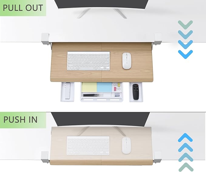 ETHU Keyboard Tray Under Desk, Pull Out Keyboard & Mouse Tray with C-clamp, Ergonomic Desk Keyboard Tray Slide Out, Pull Out Platform Drawer for Home and Office（Oak）