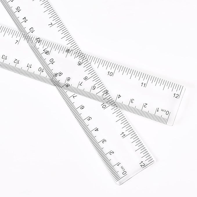 Clear Plastic 12 Inch Straight Ruler, Shatterproof With Inches and Centimeters for School Classroom, Home, or Office (2pcs)