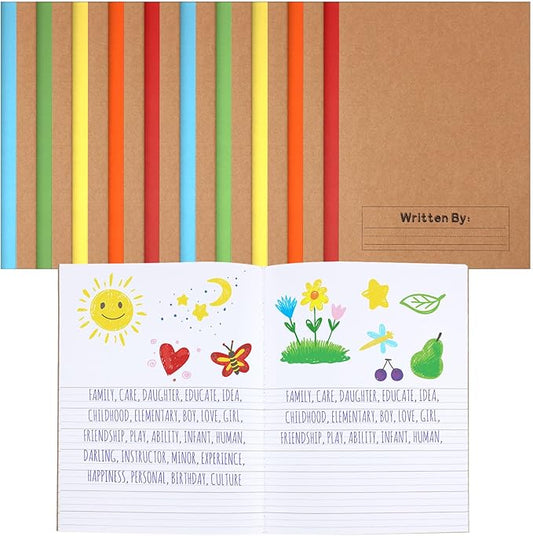 Henoyso 10 Pcs Primary Composition Notebook 9 3/4 x 7 1/2 Inch Kids Journal, Back to School Supplies, K-2 Primary Writing Notebook for Kids Student Draw and Write Story Journal (Bright Color)