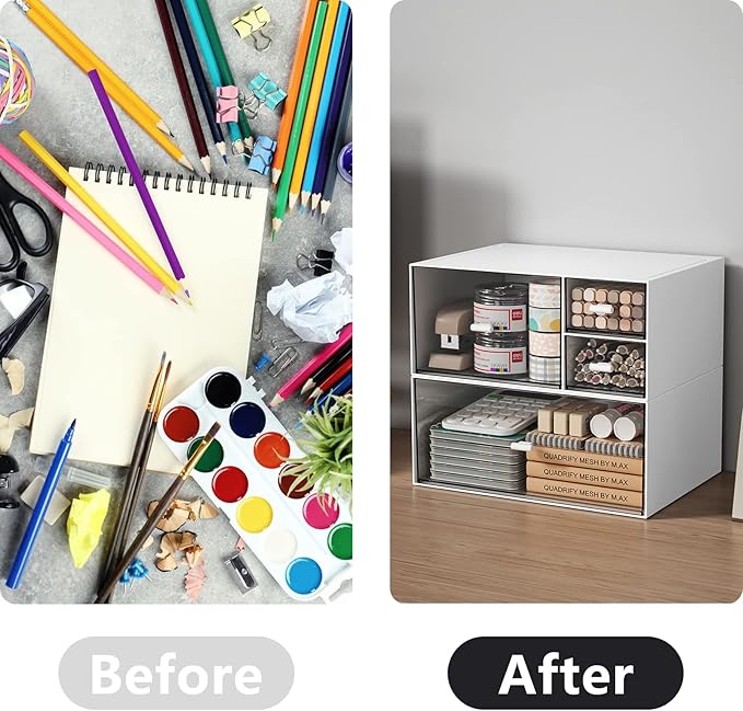 Desk Organizer Stackable Storage Drawers with 3 Compartments Stackable Drawers Great for Desk Storage, Makeup Storage Bathroom Organization Accessories Etc (White)