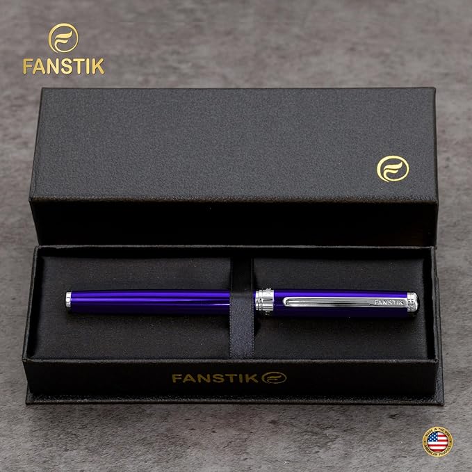 Customized Blue Luxury Rollerball pen (Made In USA) fancy gift set for women, Chrome Finish, Professional executive pen gift set for men (Lux Custom-Rollerball Blue)