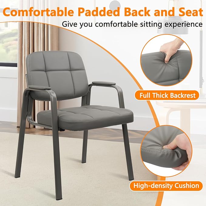 CLATINA Waiting Room Guest Chair with Bonded Leather Padded Arm Rest for Office Reception and Conference Desk(Grey 4 Pack)