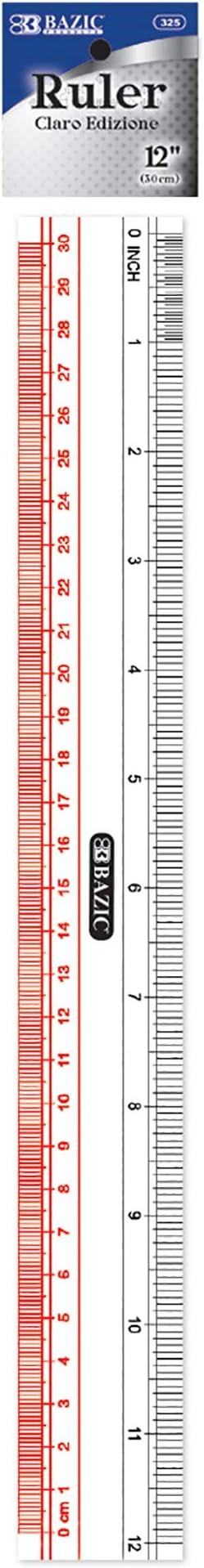BAZIC Plastic Clear Ruler 12" (30cm), Inches Centimeter Metric Measuring Drafting Rulers, 288-Packs