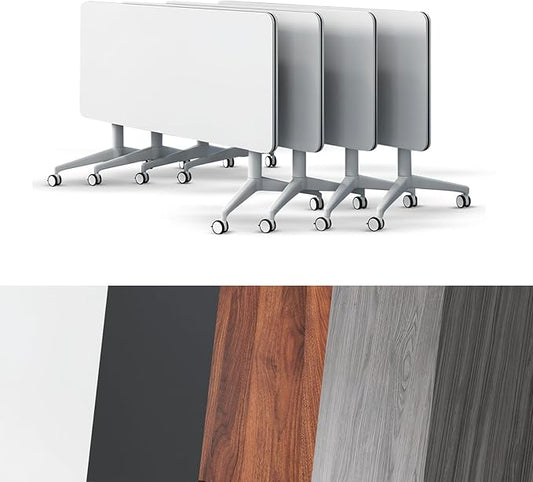 Conference Room Table, Folding Conference Tables,Thicken Grey Tabletop,Flip Top Wooden Seminar Meeting Room Table for Conference Room Offices (4, White, 47.2“)
