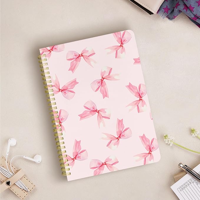 Cute Spiral Notebook journal B5 Aesthetic Pretty Design for Women Girls Kawaii with Pocket, 10 x 7.2 inch, Lined, Bow Tie