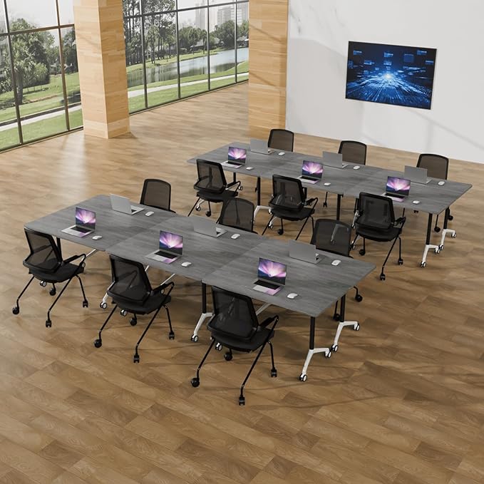 Conference Room Table with Flip-Top Design for Dynamic Meetings, Business Table Computer Desk with Heavy-Duty Frame,Foldable Seminar Meeting Tables for Home Office (6, B, 55.1IN)
