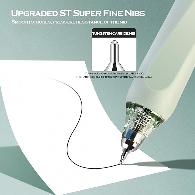 DUNBONG Retractable 0.5mm Porous Point Pen, metal clip, non-slip pen holder, Black ink gel pens, Box of 6 Pens (6)