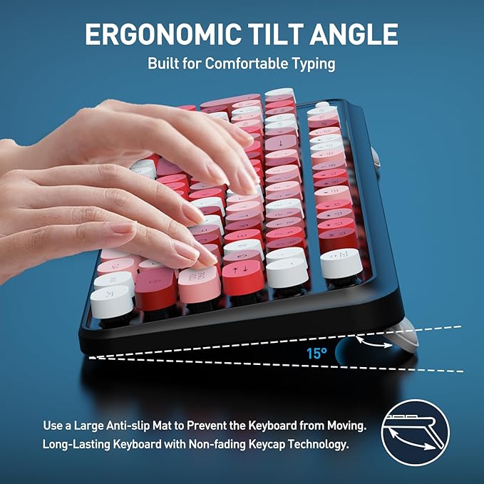 FOPETT Wireless Keyboard and Mouse Combo, 105 Keys Full-Sized 2.4 GHz Round Keycap Colorful Keyboards, USB Receiver Plug and Play, for Windows, Mac, PC, Laptop, Desktop (Blackcolorful)