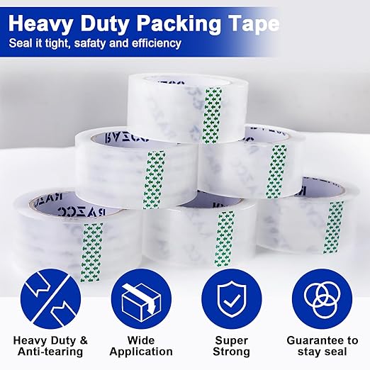Clear Packing Tape, 24 Rolls Heavy Duty Packaging Tape with Dispensers for Packing Shipping Moving and Sealing, Thicker Packing Tape-2" x 65 Yards Per Roll, 1560 Total Yards