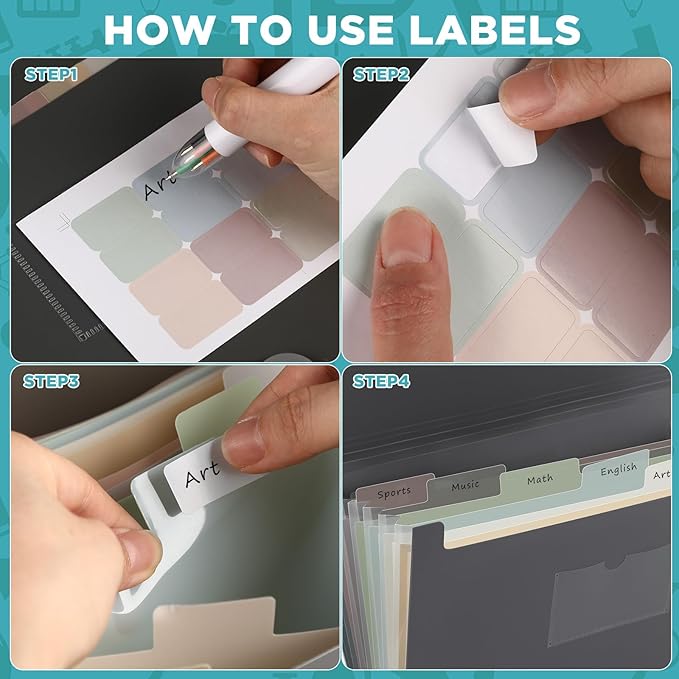 Harloon 4 Pack Expanding File Folder 7 Pocket, Expanding File Organizer with Labels, A4 Letter Size Folders with Pocket for Documents Office Travel Portable(Classic Color)