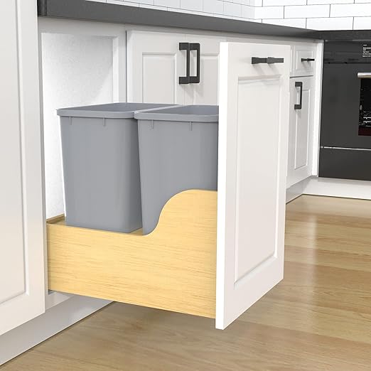 Double 35 Quart Pullout Under Cabinet Trash Cans Solid Wood Bottom,for 18" W Cabinet Opening