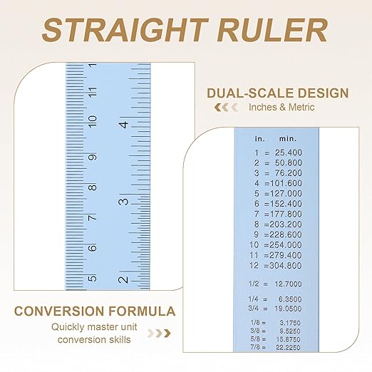 HARFINGTON 4pcs Metal Straight Ruler 30cm Metric SAE Aluminum Alloy Measuring Rulers Scale Tool with Hole for Measure Study Reading Classroom Office, Light Blue