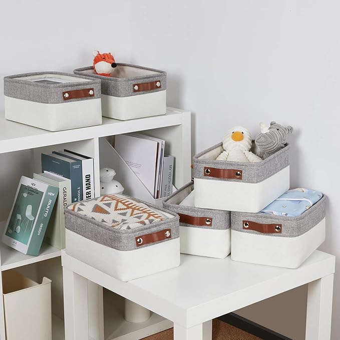 DULLEMELO Storage Baskets Bins for Organizing, Small Fabric Baskets for Shelves, Closets, Nursery, Home, Office, Empty Gift Baskets (6-Pack, Grey&White)