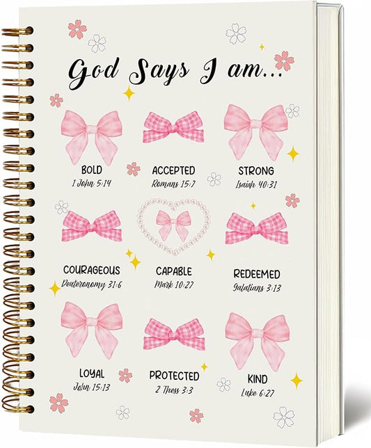 Bible Notebook, A5 Spiral Christian Journal with Floral Pink Butterfly Notebook, Bible Verse-God Says You Are, Inspirational Notebooks for Women, Bible Study, Gift for Birthday Christmas