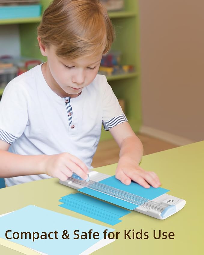 Firbon 3-in-1 Paper Cutter, 9" Compact A5 Paper Trimmer with Straight Cut, Scoring & Perforating Blades for Cardstock, Scrapbooking, Crafting, Labels & Home Office (Blue)