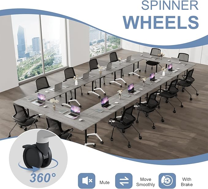 Folding Conference Table, Mobile Training Table for Office Conference, Modern Modular Rectangular Work Desk Meeting Seminar Work Tables with Caster Wheels, Large Breakroom Tables (6Pack L47.2in)