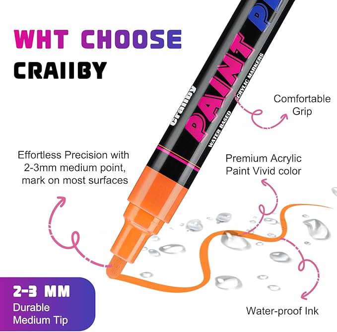 Black Paint Pens Paint Markers - 2 Pack Permanent Quick Dry Waterproof Marker Pens for Rocks Wood Fabric Plastic Canvas Glass Mugs Metal Tire Stone