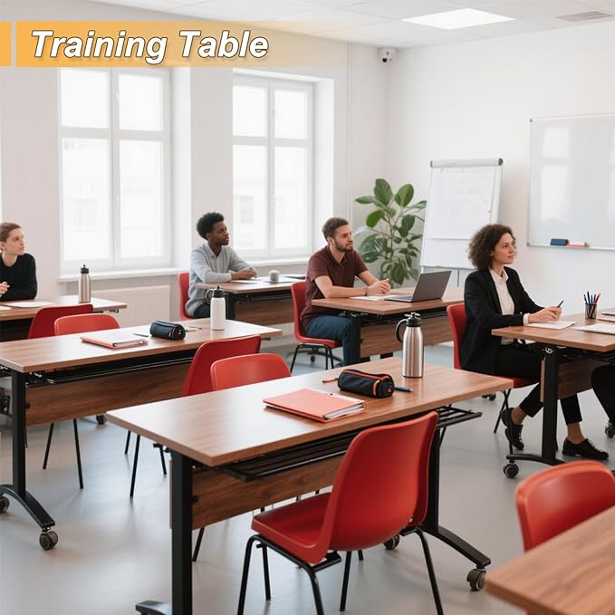 Conference Room Table with Silent Wheels, Mobile Folding Conference Table for 16 Person,Flip Top Office Training Tables with Walnuts Wood Tabletop, for School,Business Meeting Rooms (4 Pack 47in)