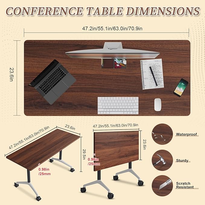 Folding Conference Room Table, Modern Conference Tables with Wheels, Large Rectangular Mobile Training Tables for Office Classroom, Foldable Modular Boardroom Seminar Table (6pack L47.2in)